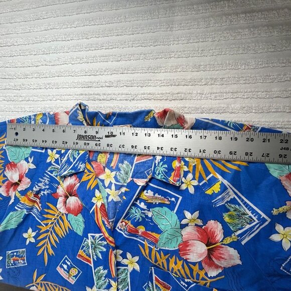 Vintage RO-VEL of California Womens 44 Blue Floral Hawaiian Oversized Tunic Boho - Picture 6 of 7